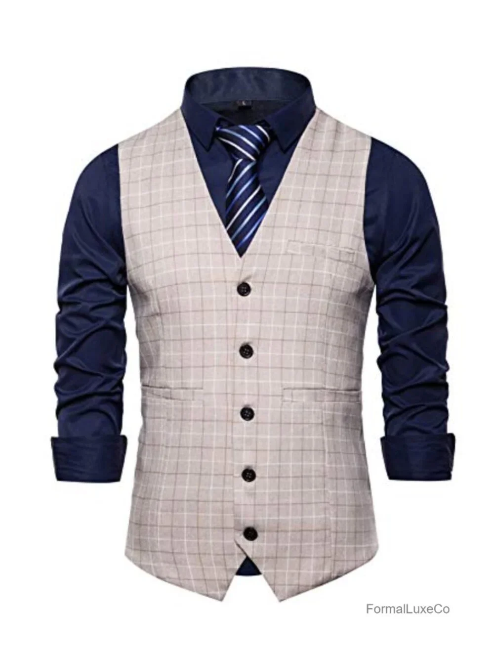 Men's 5-Button Regular Fit Suit Vest, V-Neck Sleeveless Tuxedo Waistcoat